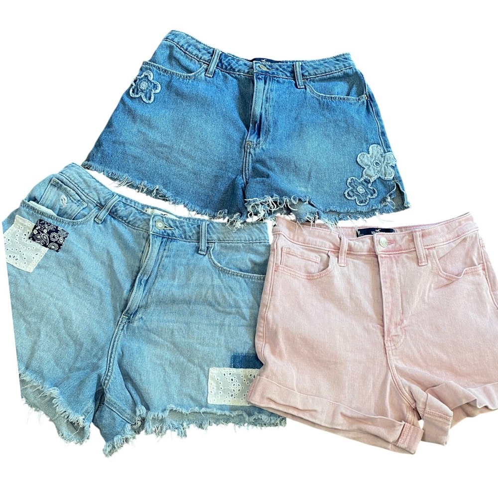 Hollister Denim Shorts Bundle Women 29 Blue Pink Mom Patchwork Floral 3pk